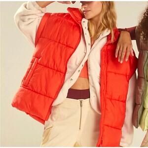 FP MOVEMENT NWOT In A Bubble Puffer Vest Orange Sz Small Free People Athleisure